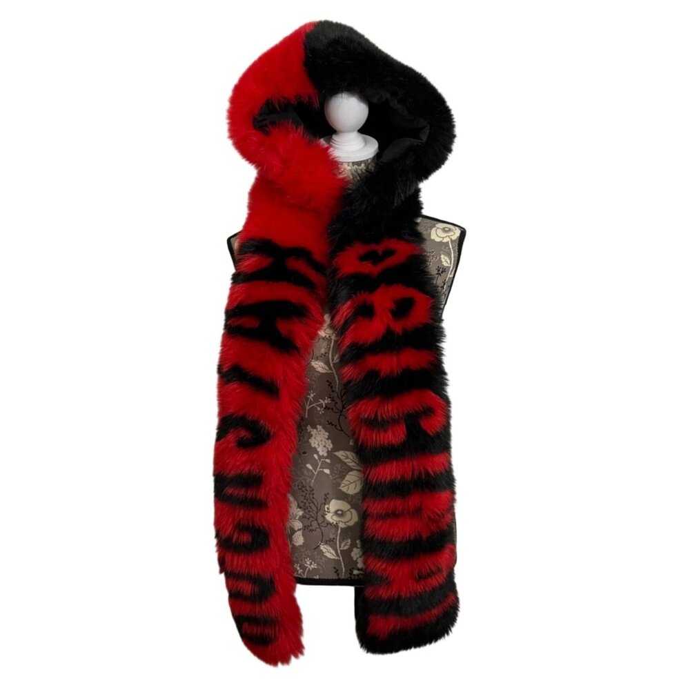 Rockstar Original Puffy Red + Black Faux Fur Hooded Scarf